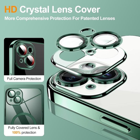 iPhone 13 Hoesjes – Magnetische Clear Siliconen Backcover – Camera Lens Protector – MagSafe – Groen-Ilumina Benelux