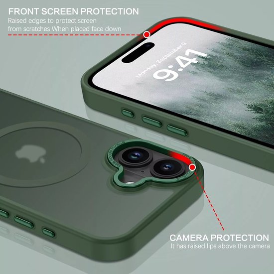 iPhone 16 Hoesjes – Matte Backcover MagSafe Compatibel – Schokbestendig – Groen-Ilumina Benelux