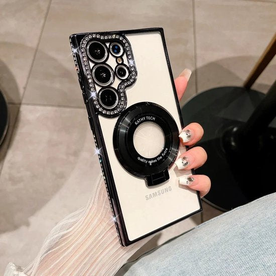 Bumper Back Cover Hoesje - Glinsterende - Schattige met Diamanten steentjes voor Dames en Meisjes - Geschikt voor: Samsung S25 - Zwart