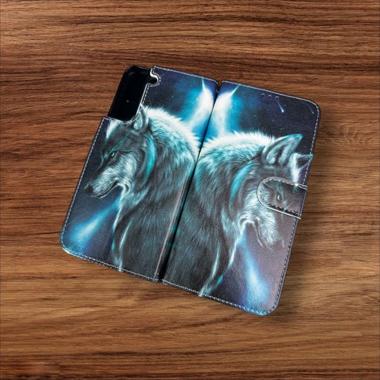 Samsung Galaxy S21 FE Hoesjes – Portemonnee Book Case – Pasjeshouder – Magneetsluiting – Wolf Print-Ilumina Benelux