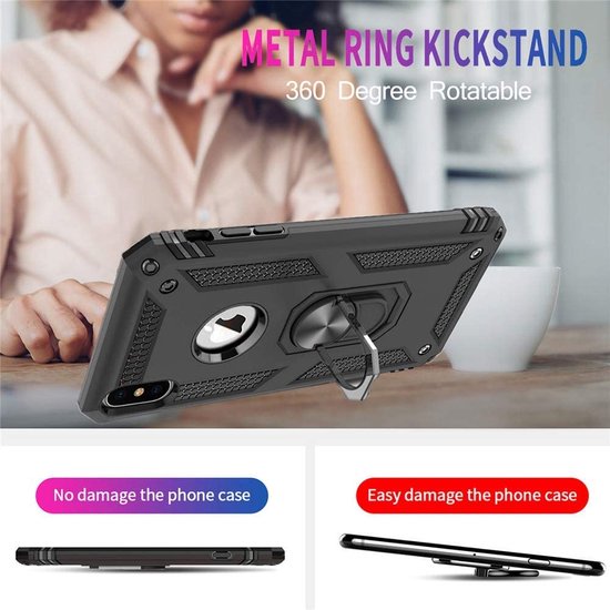 iPhone X / XS Hoesjes – Ring Armor Backcover – Kickstand Ring – 360° Draaibaar – Magneet – Roségoud-Ilumina Benelux