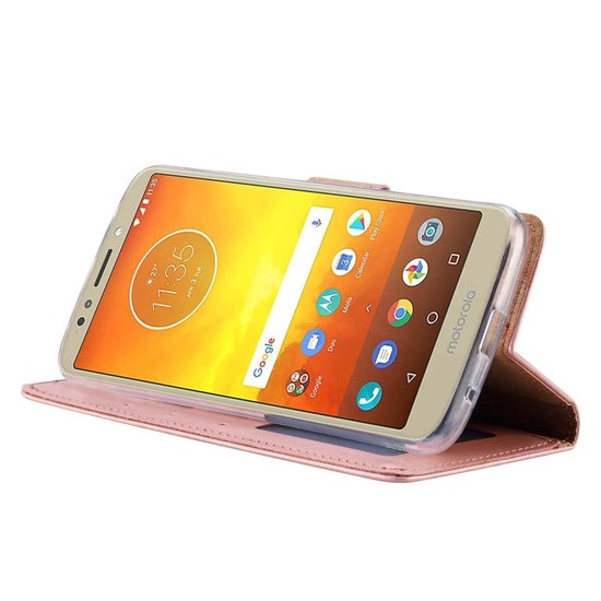 Motorola Moto E5 Hoesjes – Bookcase Portemonnee Hoes – Pasjeshouder – Magneetsluiting – Roségoud-Ilumina Benelux