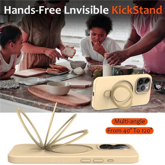 iPhone 14 Hoesjes – Siliconen Backcover met Kickstand – Schokbestendig – MagSafe – Goud-Ilumina Benelux