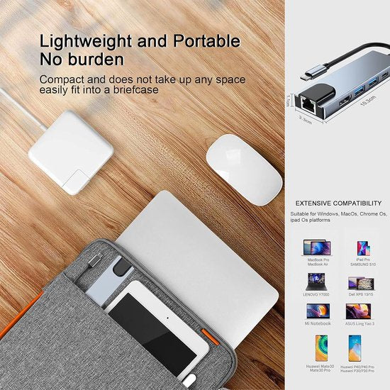 USB-C Hub – 5-in-1 Multiport Adapter – 4K HDMI – Ethernet RJ45 – USB 3.0 & 100W PD – Grijs-Ilumina Benelux