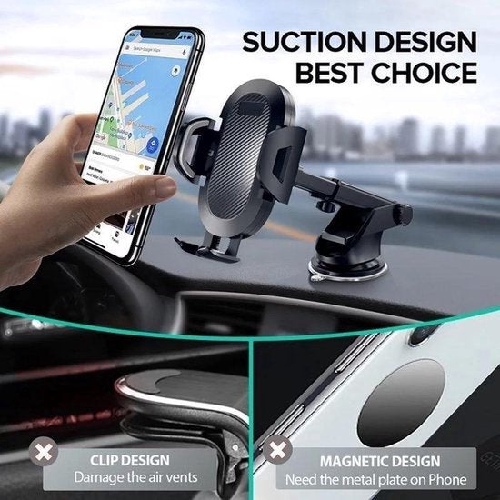 Telefoonhouder auto – Zuignap voor voorruit & dashboard – 360° draaibaar – Geschikt voor iPhone 12/13/14 – Zwart-Ilumina Benelux