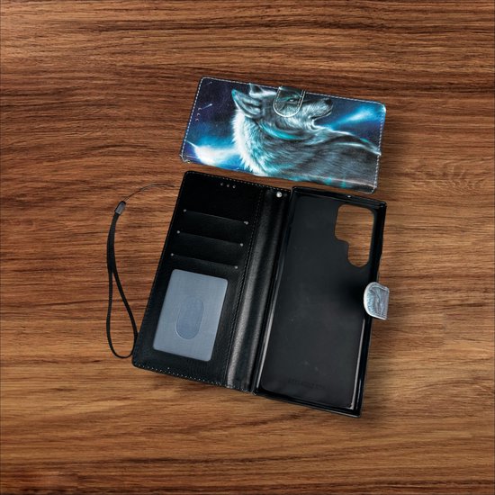 Samsung Galaxy S22 Ultra Hoesjes – Portemonnee Book Case – Pasjeshouder – Magneetsluiting – Wolf Print-Ilumina Benelux