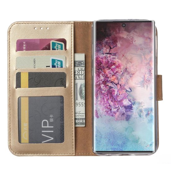 Samsung Galaxy Note 10 Plus Hoesjes – Bookcase Portemonnee Hoes – Pasjeshouder – Magneetsluiting – Goud-Ilumina Benelux