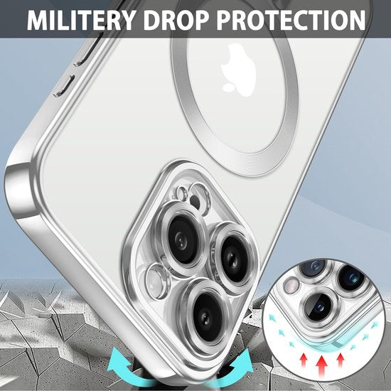 iPhone 15 Hoesjes – Magnetische Clear Siliconen Backcover – Camera Lens Protector – MagSafe – Zilver-Ilumina Benelux