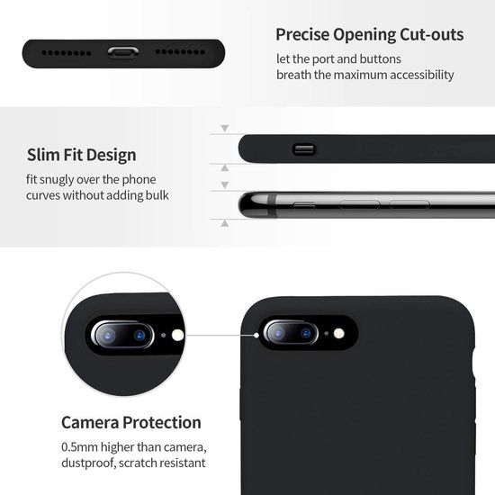 iPhone 7 Plus/8 Plus Hoesjes – Soft TPU Siliconen Backcover – 2x Gehard Glas Screenprotector – Zwart-Ilumina Benelux