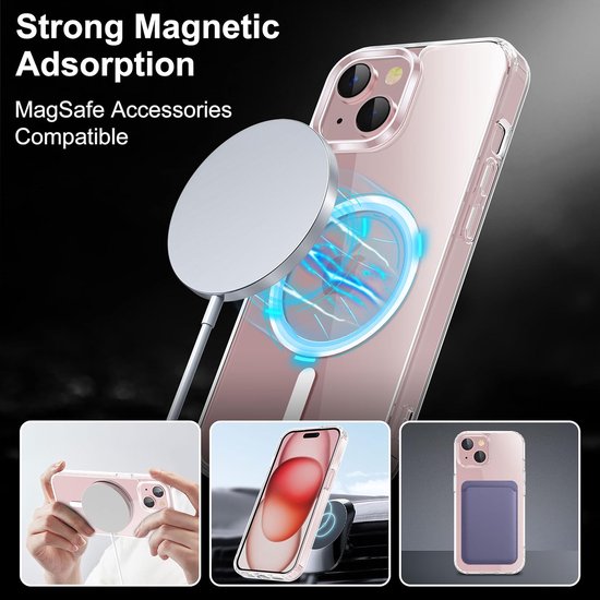 iPhone 15 Plus Hoesjes – Magnetische Backcover – MagSafe Compatibel – 2x Screenprotector + Camera Lens Protector – Doorzichtig-Ilumina Benelux