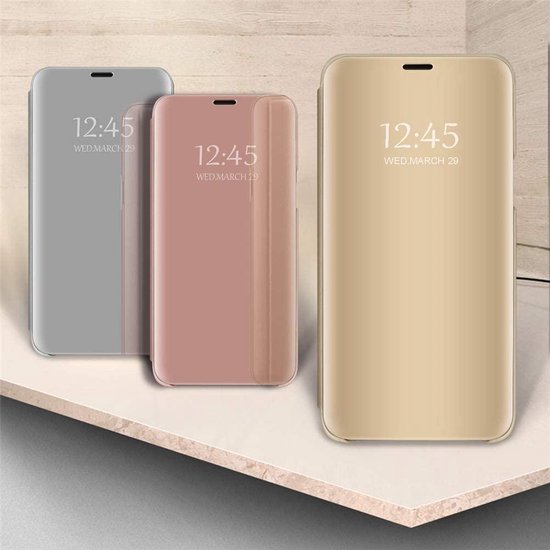 Huawei P40 Lite Hoesjes – Clear View Backcover – Transparant Venster – Paars-Ilumina Benelux