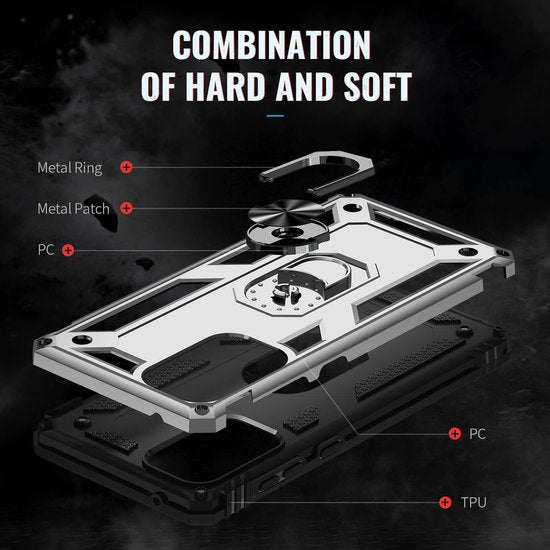 Samsung Galaxy A73 5G Hoesjes – Anti-Shock Hybride Ring Armor Backcover – Schokbestendig – Zilver-Ilumina Benelux