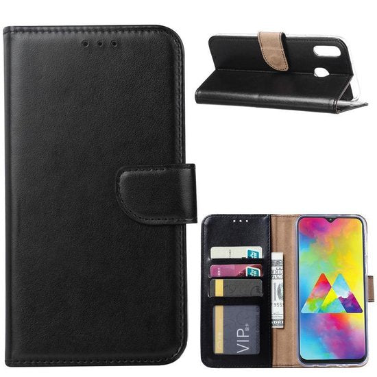 Samsung Galaxy M20 Hoesjes – Portemonnee Hoes – Magneetsluiting – 2x Gehard Glas Screenprotector – Zwart-Ilumina Benelux