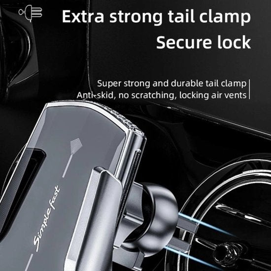 Telefoonhouder auto – Draadloze autolader ventilatierooster – Snelladen – Geschikt voor iPhone & Samsung 4,5-6,5 inch – Zilver-Telefoonhouders-Ilumina Benelux