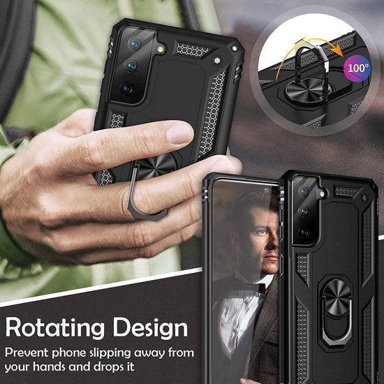 Samsung Galaxy S20 Hoesjes – Anti-Shock Hybride Ring Armor Backcover – Schokbestendig – Zwart-Ilumina Benelux