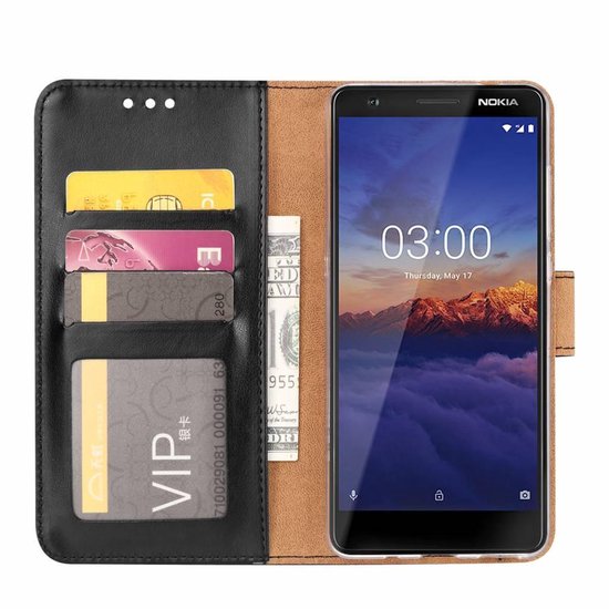 Nokia 3.1 Hoesjes – Portemonnee Hoes – Magneetsluiting – Inclusief 2x Screenprotector – Zwart-Ilumina Benelux
