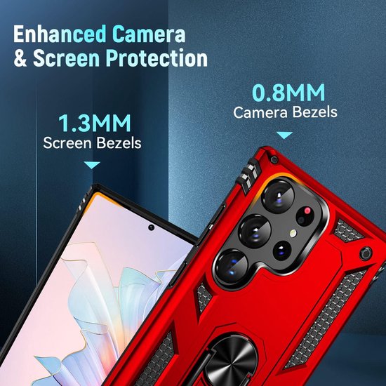 Samsung Galaxy S23 Ultra Hoesjes – Hybride Ring Armor Backcover – Schokbestendig – Rood-Ilumina Benelux