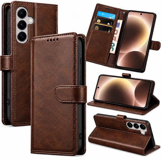 Bookcase Hoesje Geschikt voor Samsung Galaxy A26 - Luxe PU Kalfsleer Telefoonhoes- Portemonnee Hoesje met Kaartvakken, Contant Geldvak, Magneetsluiting & Standaardfunctie - Bruin