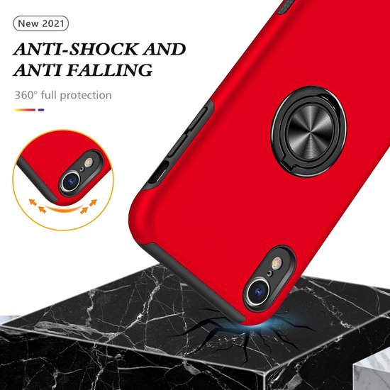 iPhone X / XS Hoesjes – Backcover met Vingerring & Magneet – Anti-drop – Rood-Ilumina Benelux