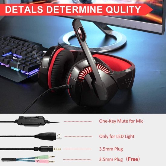 Gaming Headset – 2-in-1 Draadloos & Bedraad – Geschikt voor PS5, PS4, Xbox One, PC & Laptop – 7.1 Surround Sound – Noise Cancelling Mic – Bluetooth & 3.5mm Jack