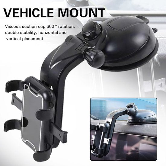 Telefoonhouder auto – Dashboard & Zuignap – 360° Draaibaar – Geschikt voor iPhone Samsung Huawei – Zwart-Ilumina Benelux