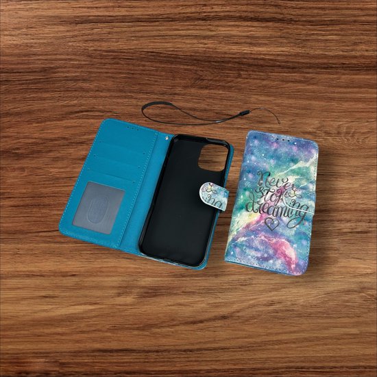 iPhone 14 Plus Hoesjes – Portemonnee Book Case – Pasjeshouder – Never Stop Dreaming Print-Ilumina Benelux