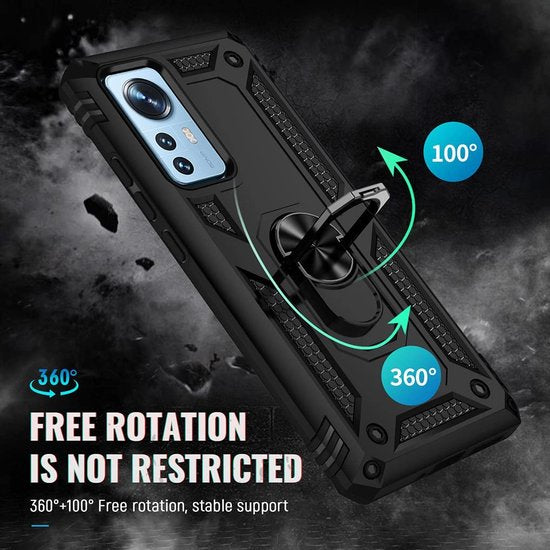 Xiaomi 12 / 12X Hoesjes – Anti-Shock Hybride Ring Armor Backcover – Schokbestendig – Zwart-Ilumina Benelux