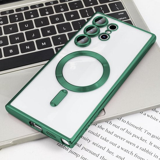Samsung Galaxy S24 Ultra Hoesjes – Magnetisch Clear Siliconen Backcover – Camera Lens Protector – Groen-Ilumina Benelux