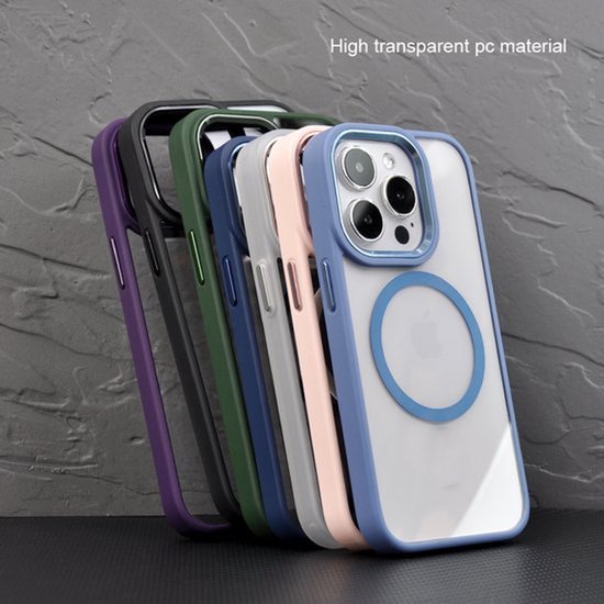 iPhone 16 Pro Max Hoesjes – Hybride Transparante TPU Backcover – Camera Surround Case – MagSafe Compatibel – Blauw-Ilumina Benelux