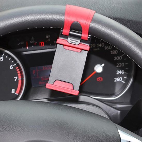 Telefoonhouder auto – Stuurwielhouder universeel – 55-80 mm – Zonder gereedschap – Siliconen bescherming – Rood-Ilumina Benelux