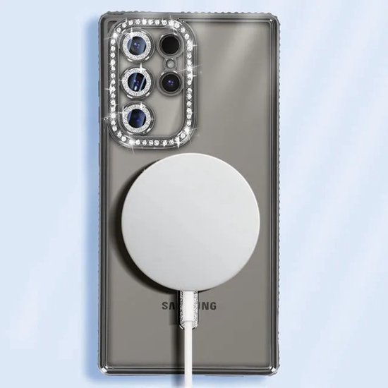 Samsung Galaxy S23 Ultra Hoesjes – MagSafe Glitter Backcover – Strass Diamantjes – Glamour – Zwart-Ilumina Benelux
