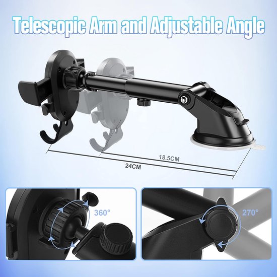 Telefoonhouder auto – Voorruit/Dashboard/Ventilatierooster – Universeel t/m 7 inch – 360° draaibaar – Sterke zuignap & clip – Zwart-Ilumina Benelux