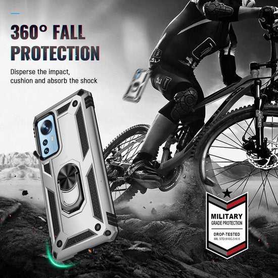 Xiaomi 12 / 12X Hoesjes – Ring Armor Backcover – Draaibare standaard – Magneet – Zilver-Ilumina Benelux
