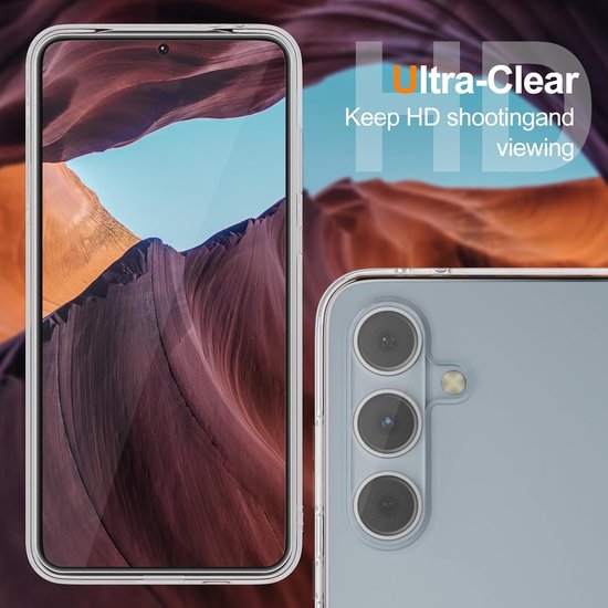 Doorzichtige hoes voor Samsung Galaxy A35 - met 2x screenprotector & 2x lensbeschermer & siliconen