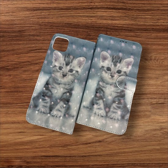 Samsung Galaxy A04 Hoesjes – Portemonnee Book Case – Pasjeshouder – Kat Print-Ilumina Benelux