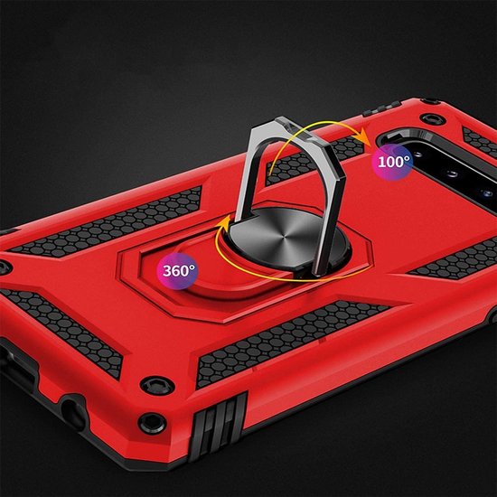 Samsung Galaxy S10 Hoesjes – Ring Armor Backcover – 360° Draaibare Standaard – Magneet – Rood-Ilumina Benelux