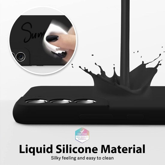 Samsung Galaxy S21 FE Hoesjes – Liquid Silicone Backcover – Soft Touch – Schokbestendig – Zwart-Ilumina Benelux