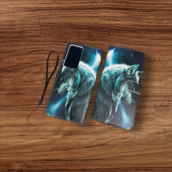 Oppo A96 Hoesjes – Portemonnee Book Case – Pasjeshouder – Wolf Print-Ilumina Benelux