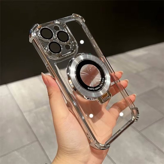 iPhone 16 Pro Hoesjes – Magnetische Backcover – Anti-shock – Onzichtbare Ringstandaard – Zilver-Ilumina Benelux