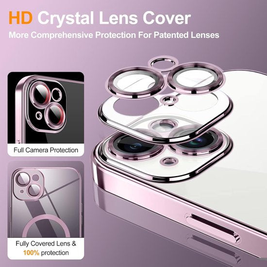 iPhone 15 Plus Hoesjes – Magnetisch Clear Siliconen Backcover – Camera Lens Protector – MagSafe – Roségoud-Ilumina Benelux
