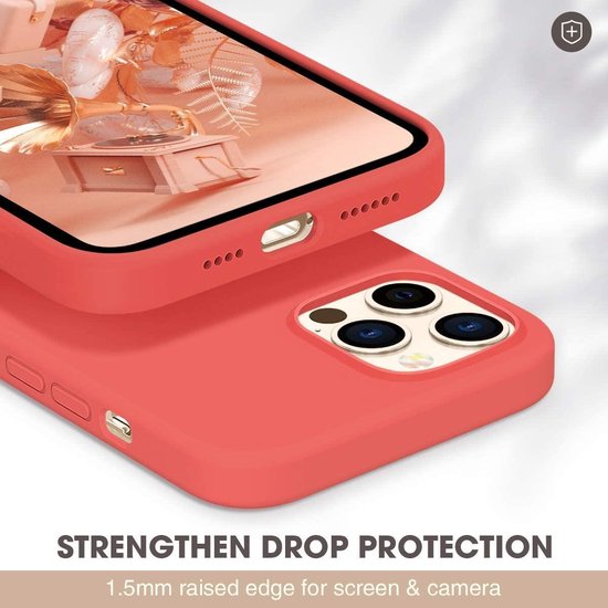 iPhone 12 Hoesjes – Soft Touch Liquid Silicone Backcover – Flexibel TPU Rubber – Inclusief Screenprotector – Rood-Ilumina Benelux