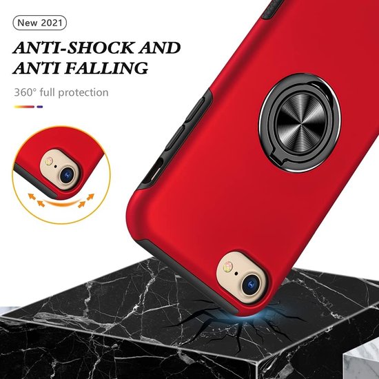 iPhone 7 Plus / 8 Plus Hoesjes – Backcover met Vingerring – Magneet – Anti-drop – Rood-Ilumina Benelux