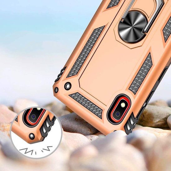 Samsung Galaxy A10 Hoesjes – Ring Armor Backcover – 360° Draaibare Standaard – Magneet – Goud-Ilumina Benelux