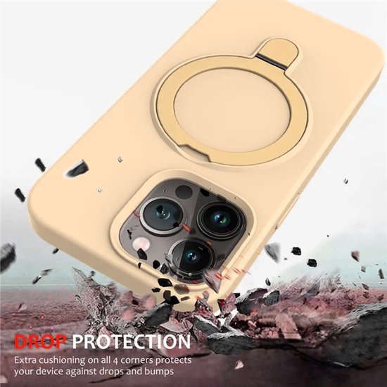 iPhone 14 Plus Hoesjes – Siliconen Backcover met Kickstand – MagSafe – Schokbestendig – Goud-Ilumina Benelux