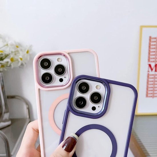 iPhone 14 Plus Hoesjes – Transparante TPU Backcover – Camera Surround Case – MagSafe Compatibel – Paars-Ilumina Benelux
