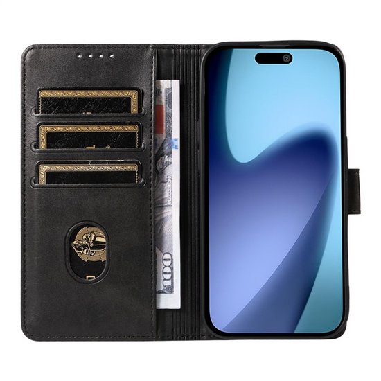 iPhone 17 Hoesjes – Luxe PU Kalfsleer Wallet – Bookcase – Pasjeshouder – Zwart-Ilumina Benelux