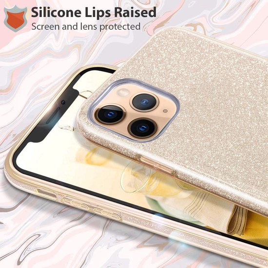 iPhone 11 Pro Hoesjes – Siliconen TPU Backcover – Glitter BlingBling Cover – Goud-Ilumina Benelux