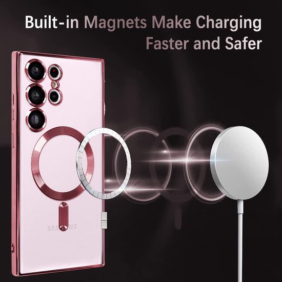 Samsung Galaxy S23 Ultra Hoesjes – Magnetische MagSafe Backcover – TPU – Camerabescherming – Roze-Ilumina Benelux