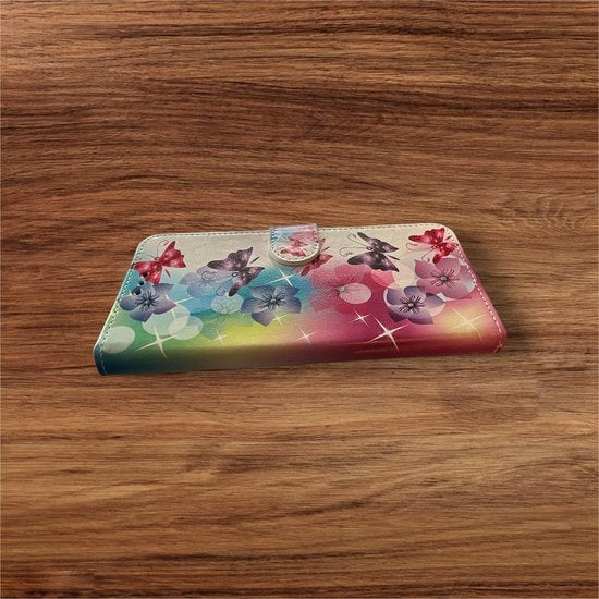 iPhone 14 Pro Max Hoesjes – Bookcase Portemonnee Hoes – Magneetsluiting – Pasjeshouder – Vlinderprint-Ilumina Benelux