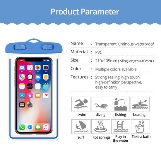 Waterdichte Telefoonhoes – Universele Waterproof Bag met Koord – Waterbestendig – Voor Smartphone – Transparant-Ilumina Benelux
